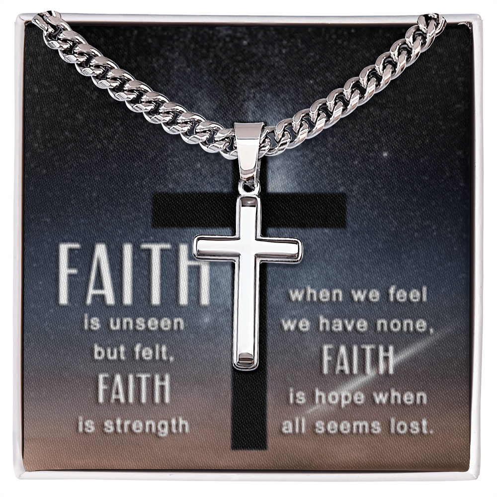 Faith is unseen but felt -Artisan Cross with Cuban Link Chain - FOR MEN - GOLD FINISH