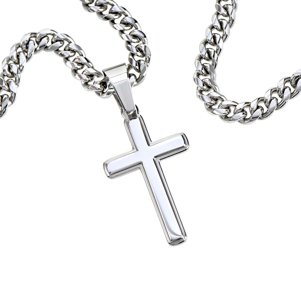 Faith is unseen but felt -Artisan Cross with Cuban Link Chain - FOR MEN - GOLD FINISH