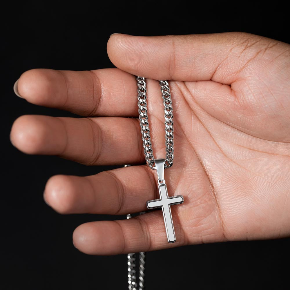 Faith is unseen but felt -Artisan Cross with Cuban Link Chain - FOR MEN - GOLD FINISH
