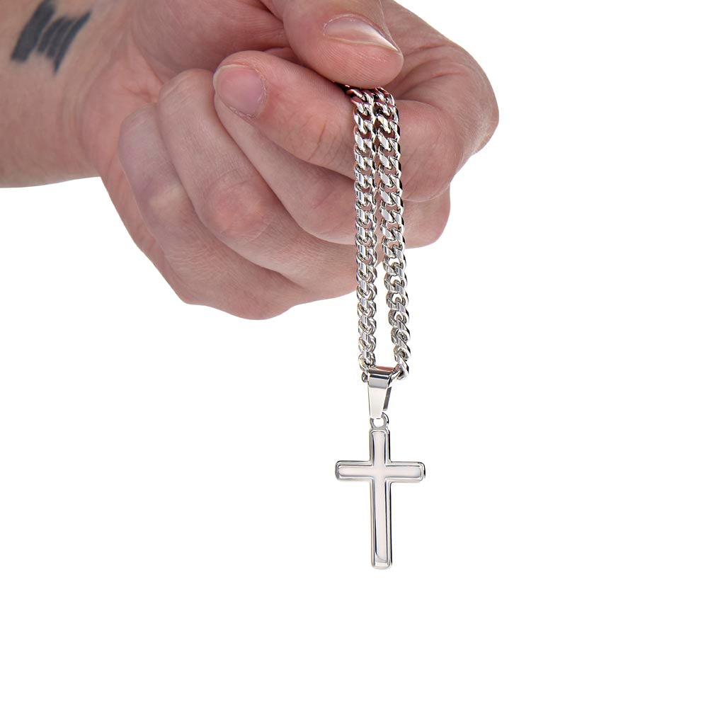 Faith is unseen but felt -Artisan Cross with Cuban Link Chain - FOR MEN - GOLD FINISH