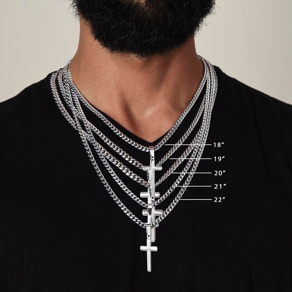 Faith is unseen but felt -Artisan Cross with Cuban Link Chain - FOR MEN - GOLD FINISH