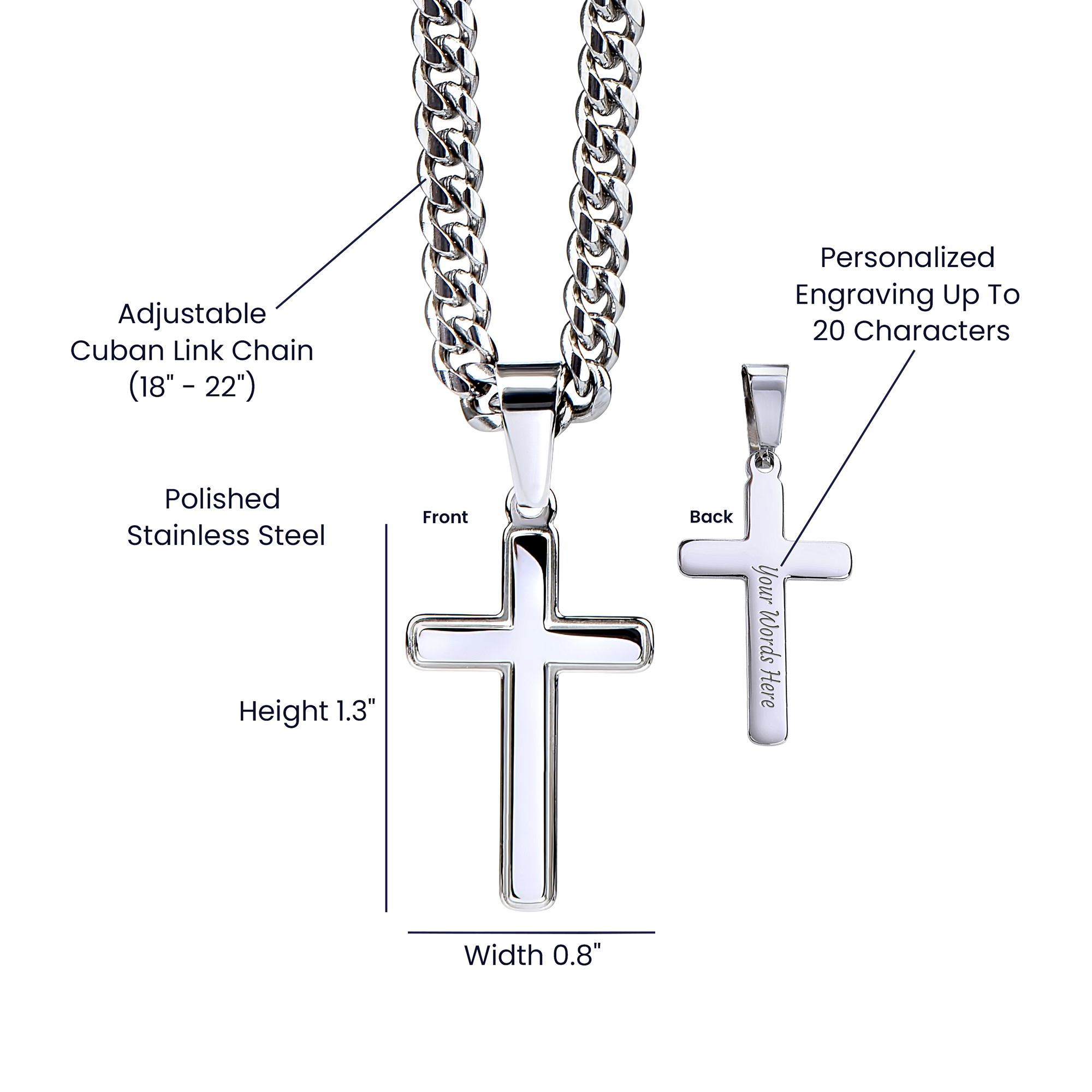 Faith is unseen but felt -Artisan Cross with Cuban Link Chain - FOR MEN - GOLD FINISH