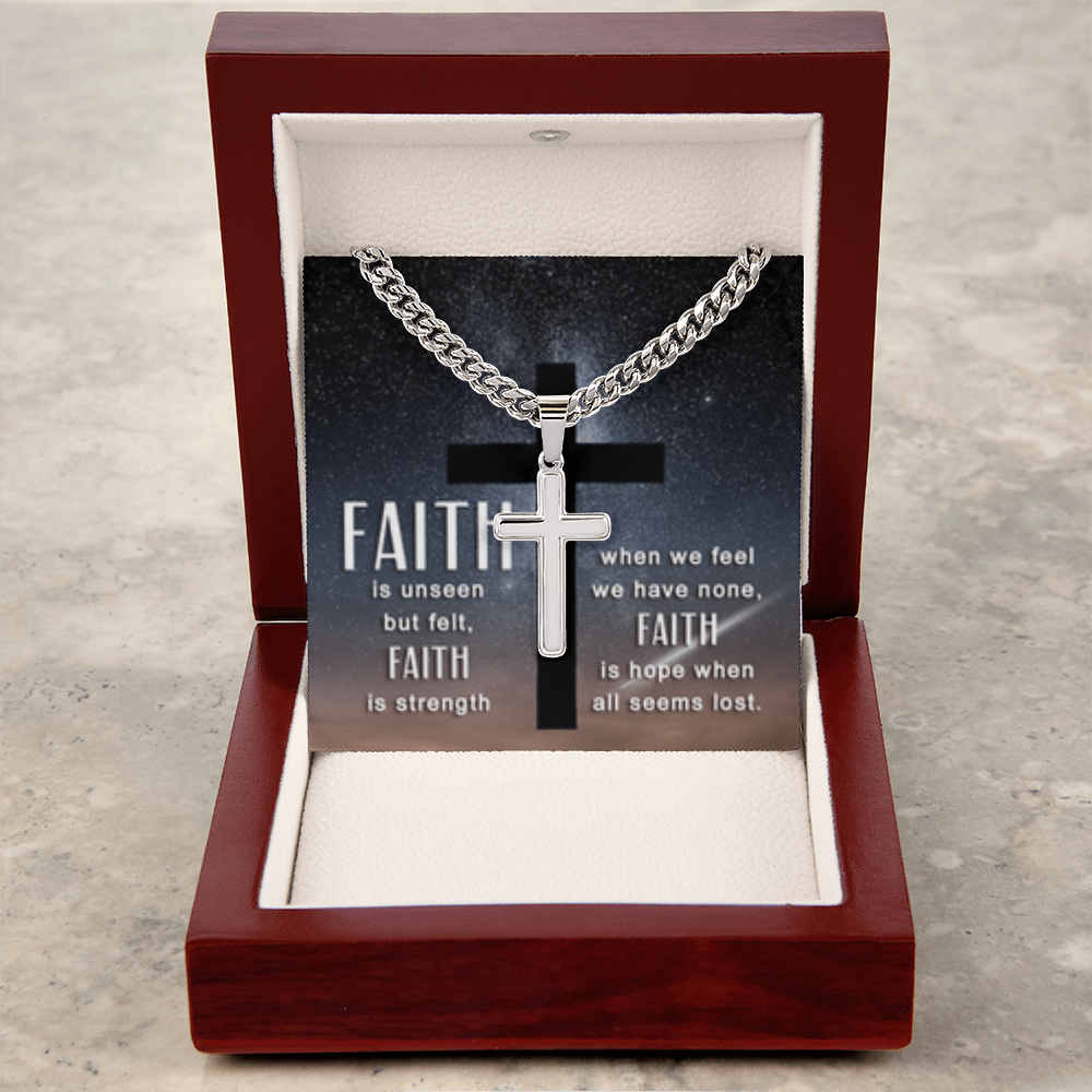 Faith is unseen but felt -Artisan Cross with Cuban Link Chain - FOR MEN - GOLD FINISH