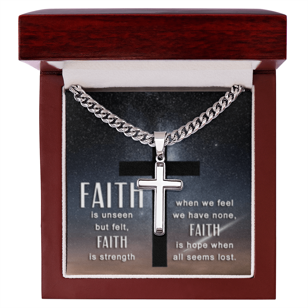 Faith is unseen but felt -Artisan Cross with Cuban Link Chain - FOR MEN - GOLD FINISH