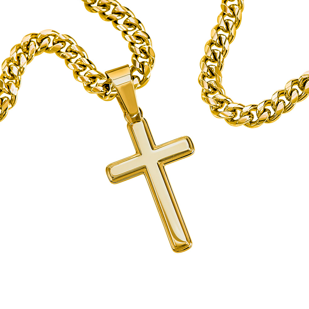 Faith is unseen but felt -Artisan Cross with Cuban Link Chain - FOR MEN - GOLD FINISH