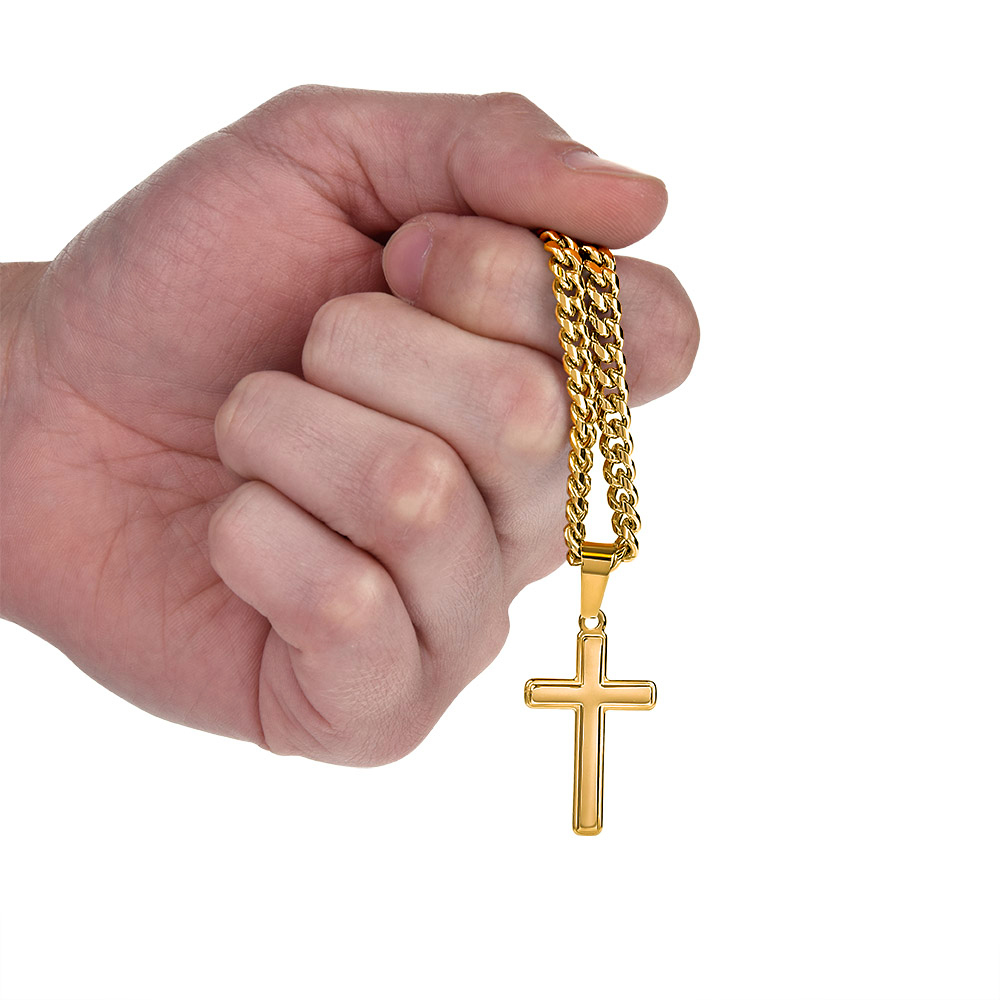 Faith is unseen but felt -Artisan Cross with Cuban Link Chain - FOR MEN - GOLD FINISH