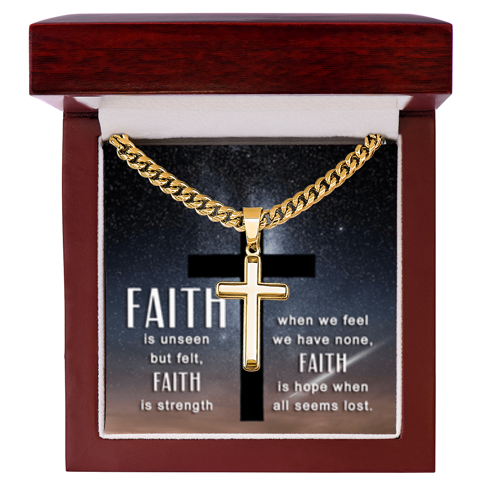 Faith is unseen but felt -Artisan Cross with Cuban Link Chain - FOR MEN - GOLD FINISH
