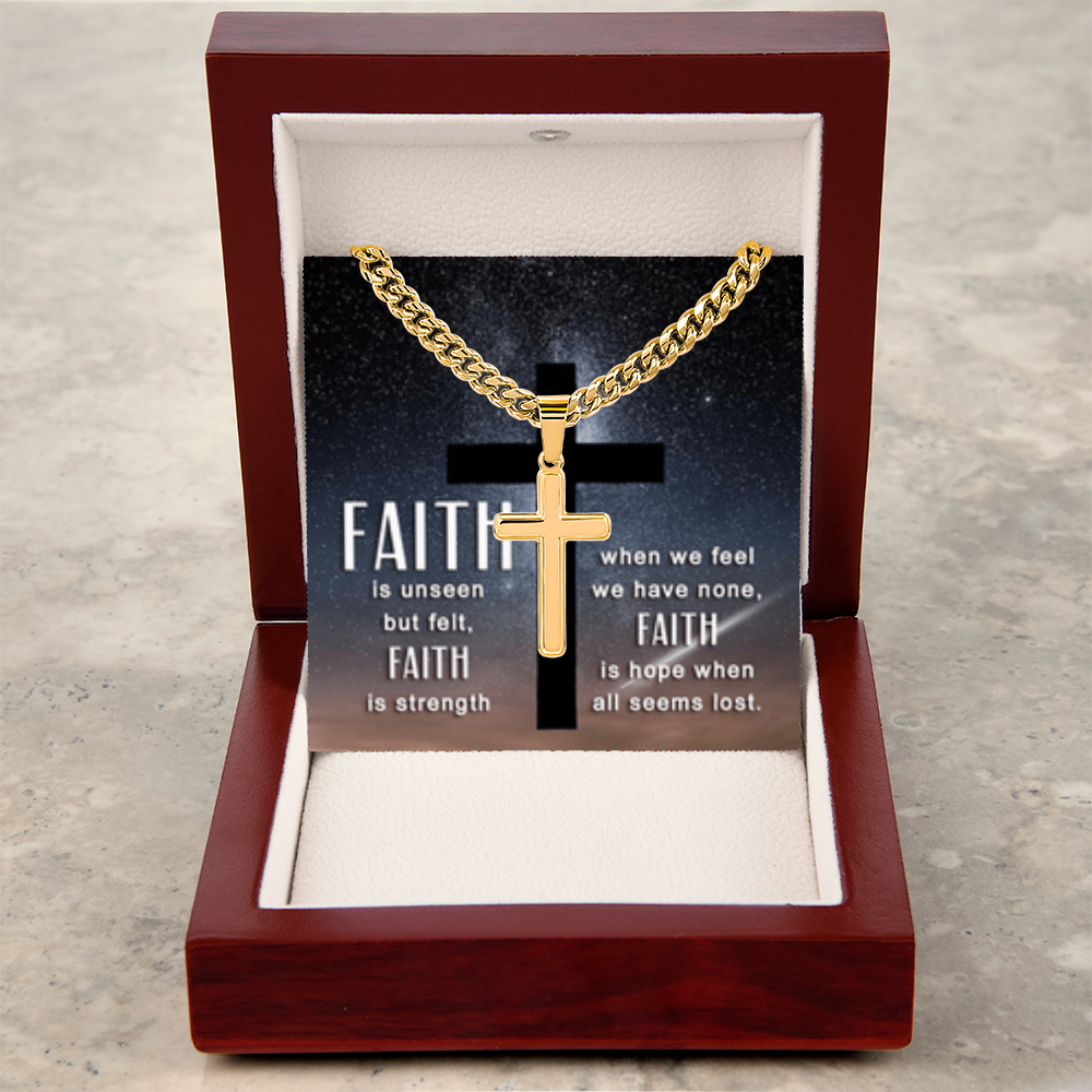 Faith is unseen but felt -Artisan Cross with Cuban Link Chain - FOR MEN - GOLD FINISH