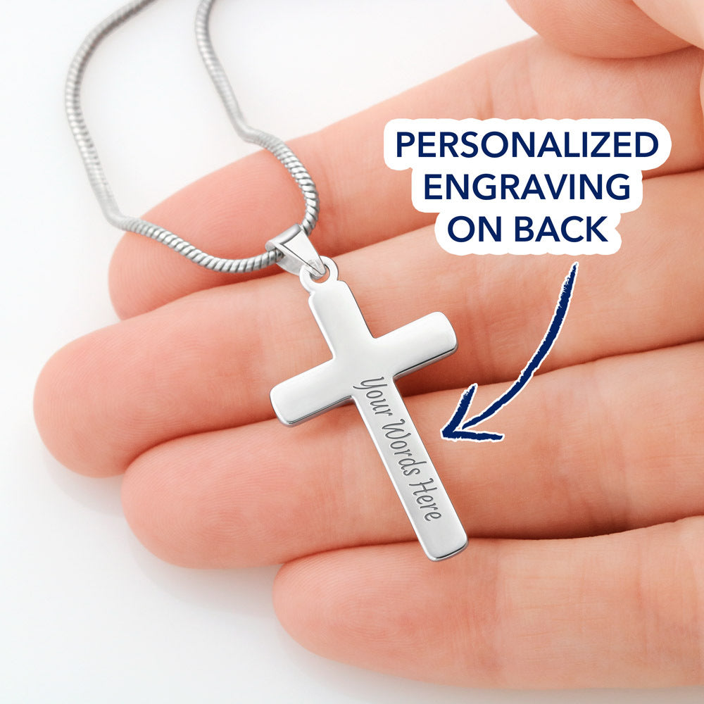 To My Husband- God's Hardest Battles- Cross w/ Snake Chain - Engraved