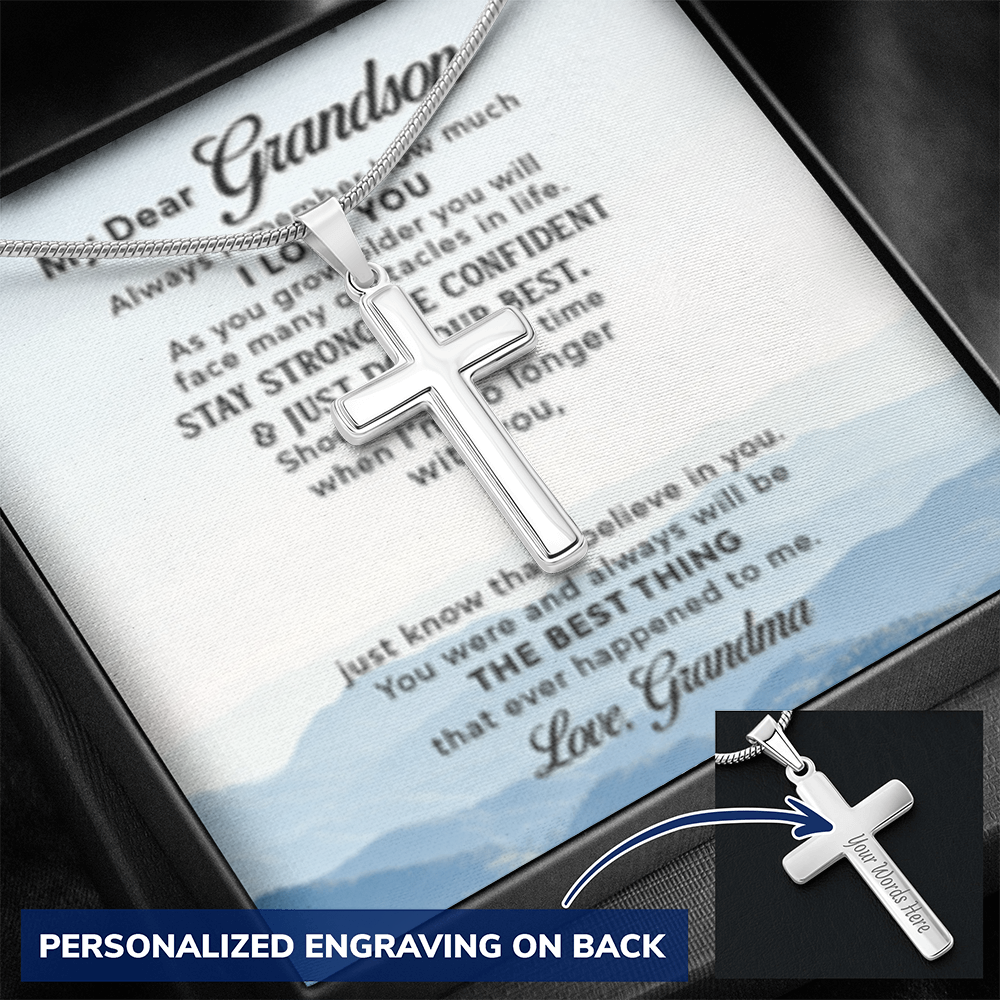 Dear Grandson - Love Grandma- Cross w/ Snake Chain