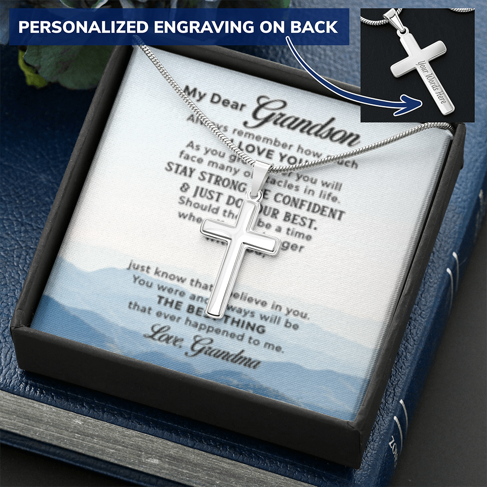 Dear Grandson - Love Grandma- Cross w/ Snake Chain