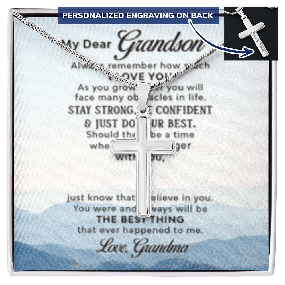 Dear Grandson - Love Grandma- Cross w/ Snake Chain