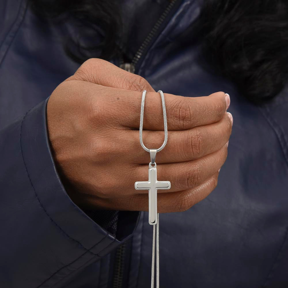 To My Husband- God's Hardest Battles- Cross w/ Snake Chain - Engraved