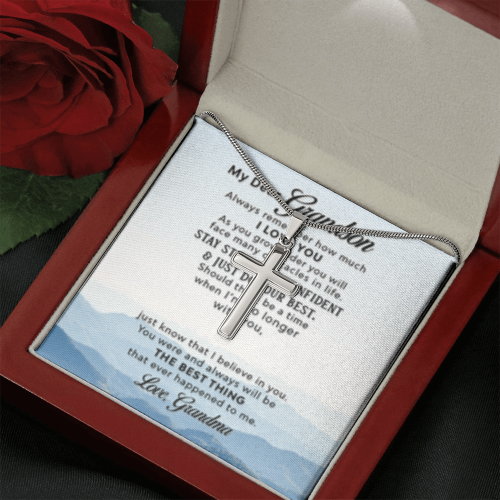 Dear Grandson - Love Grandma- Cross w/ Snake Chain