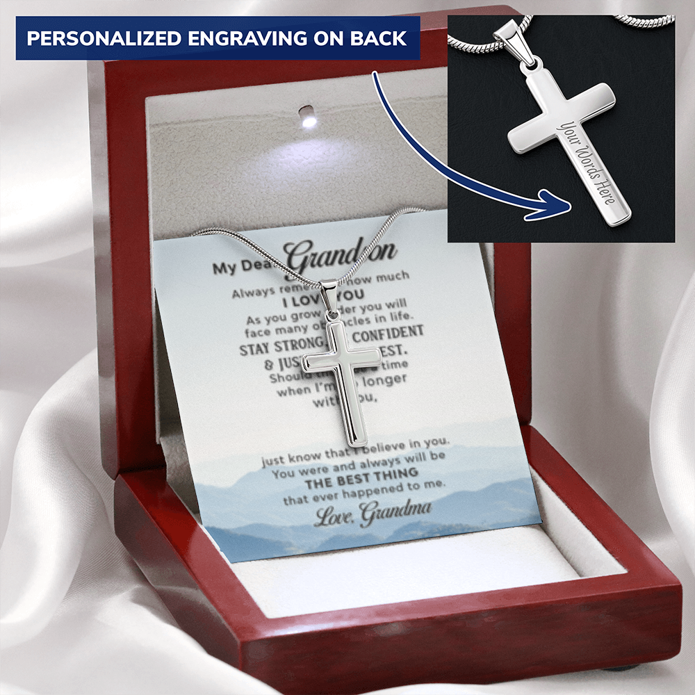 Dear Grandson - Love Grandma- Cross w/ Snake Chain