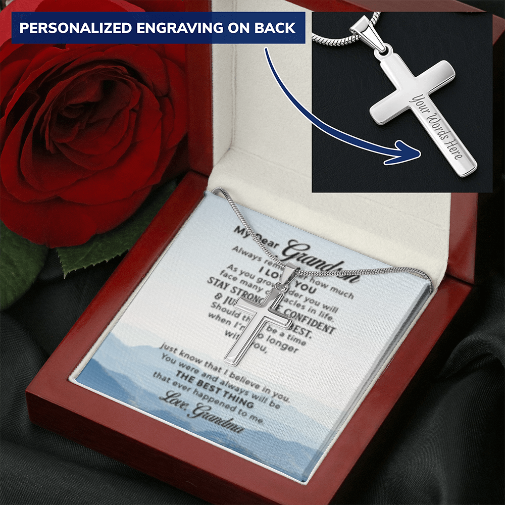 Dear Grandson - Love Grandma- Cross w/ Snake Chain