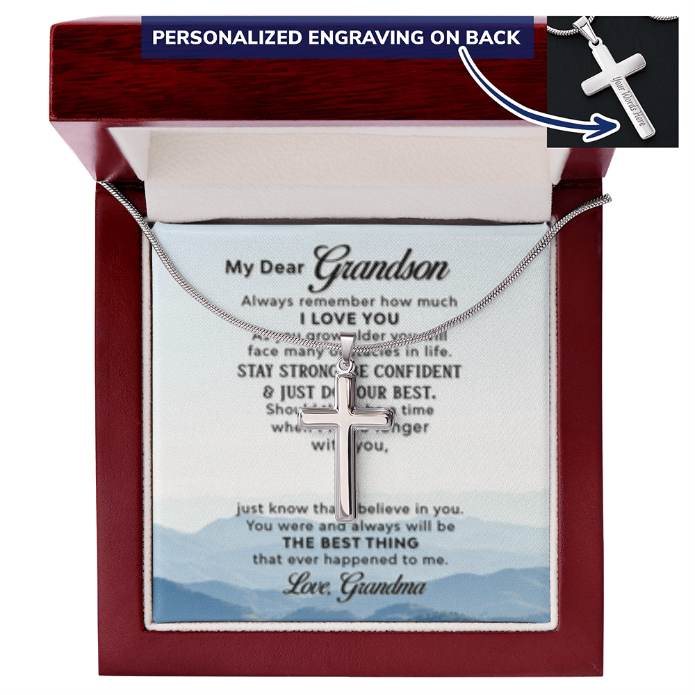 Dear Grandson - Love Grandma- Cross w/ Snake Chain