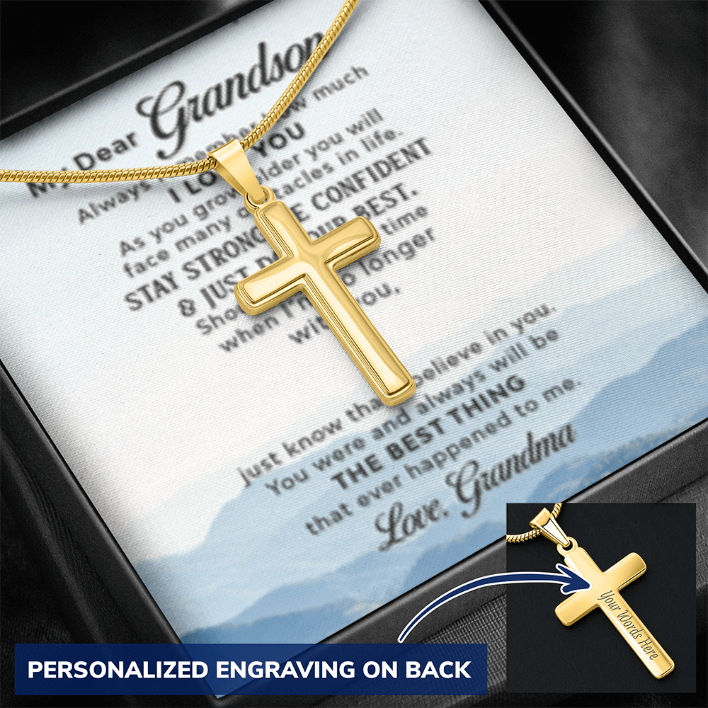 Dear Grandson - Love Grandma- Cross w/ Snake Chain