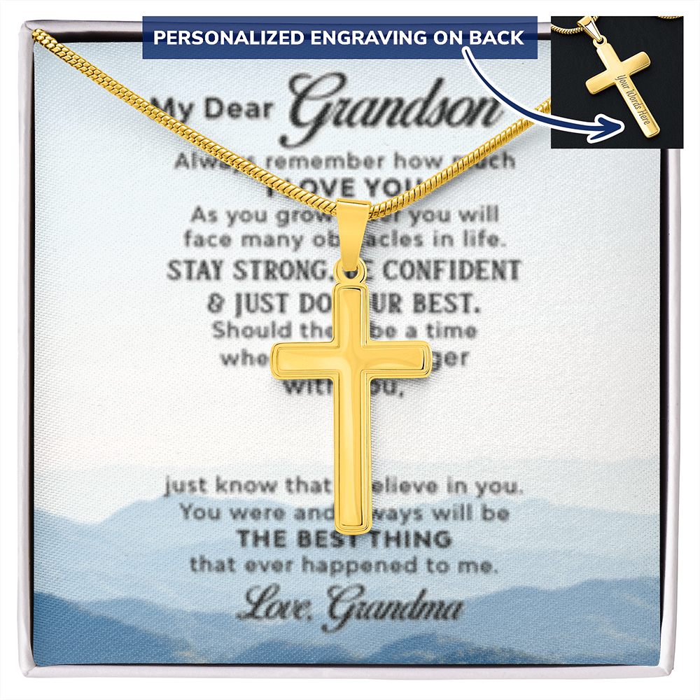 Dear Grandson - Love Grandma- Cross w/ Snake Chain