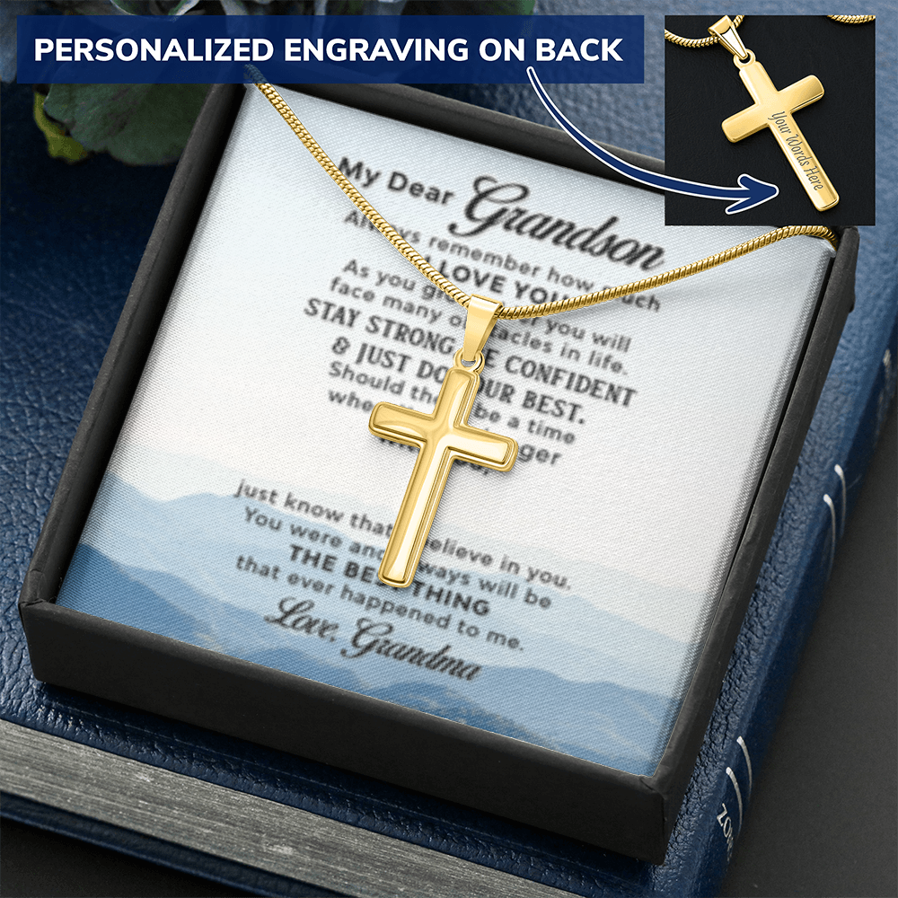 Dear Grandson - Love Grandma- Cross w/ Snake Chain