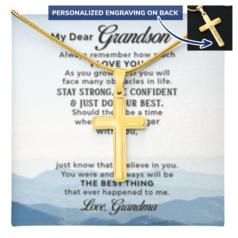 Dear Grandson - Love Grandma- Cross w/ Snake Chain