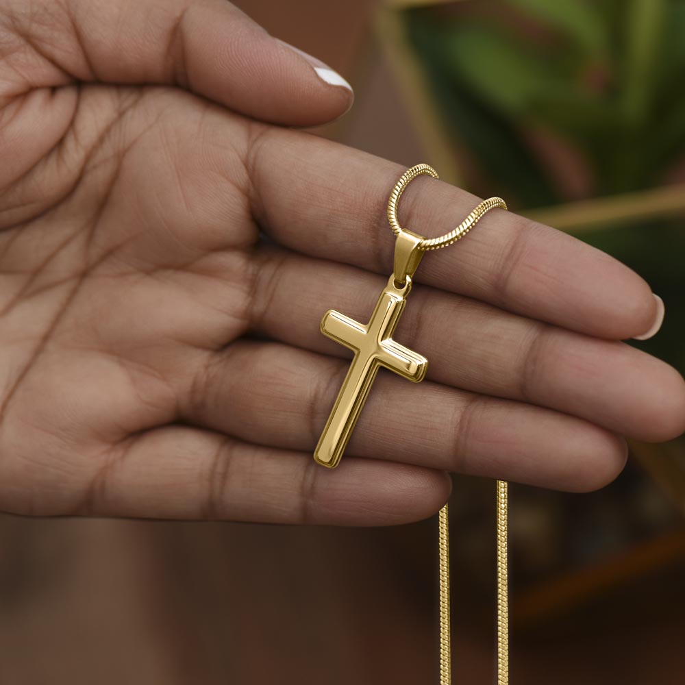 To My Husband- God's Hardest Battles- Cross w/ Snake Chain - Engraved