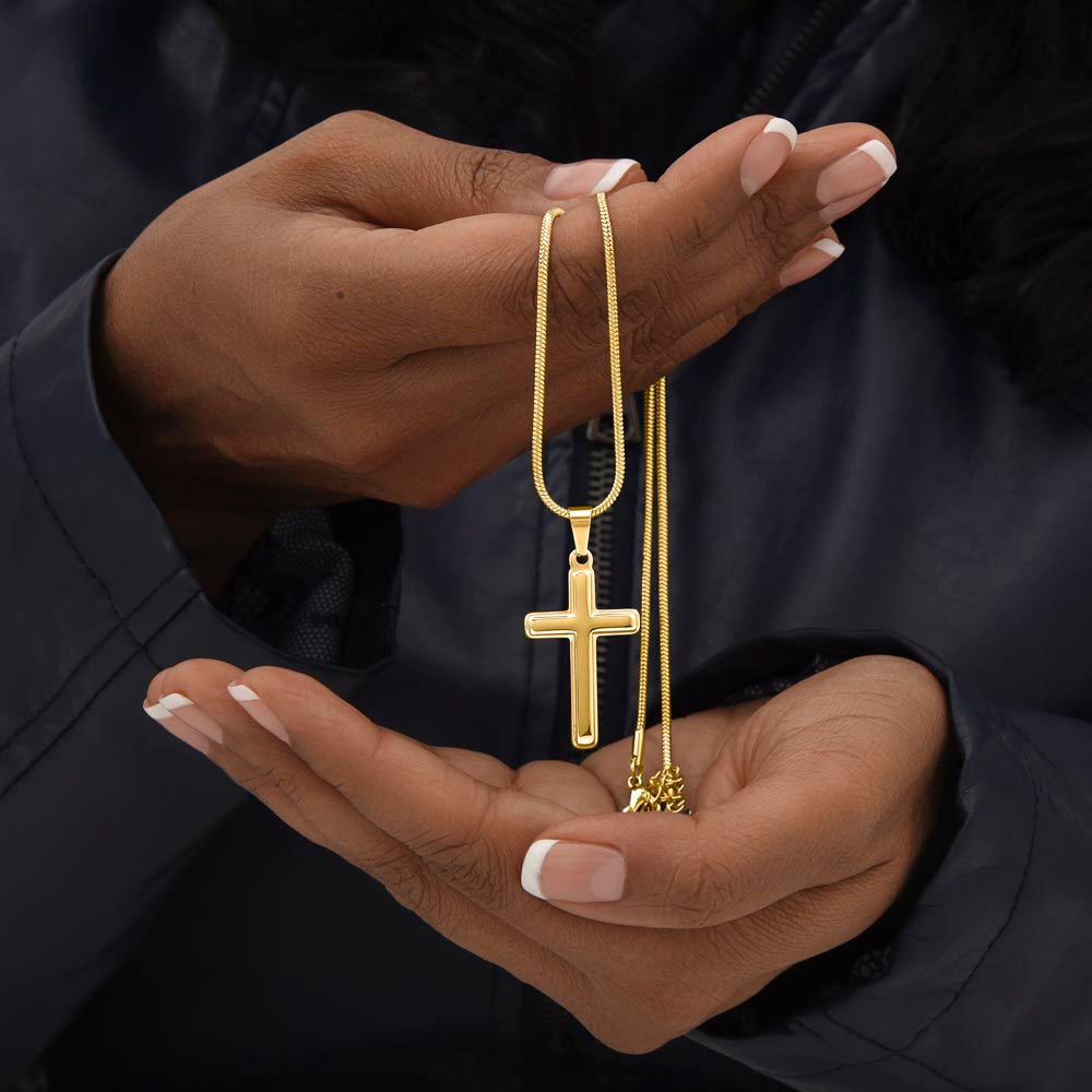 To My Husband- God's Hardest Battles- Cross w/ Snake Chain - Engraved