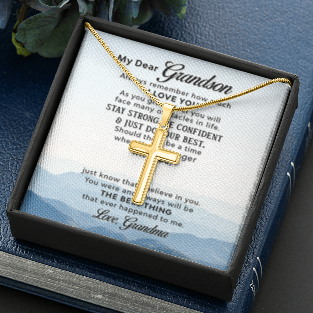 Dear Grandson - Love Grandma- Cross w/ Snake Chain