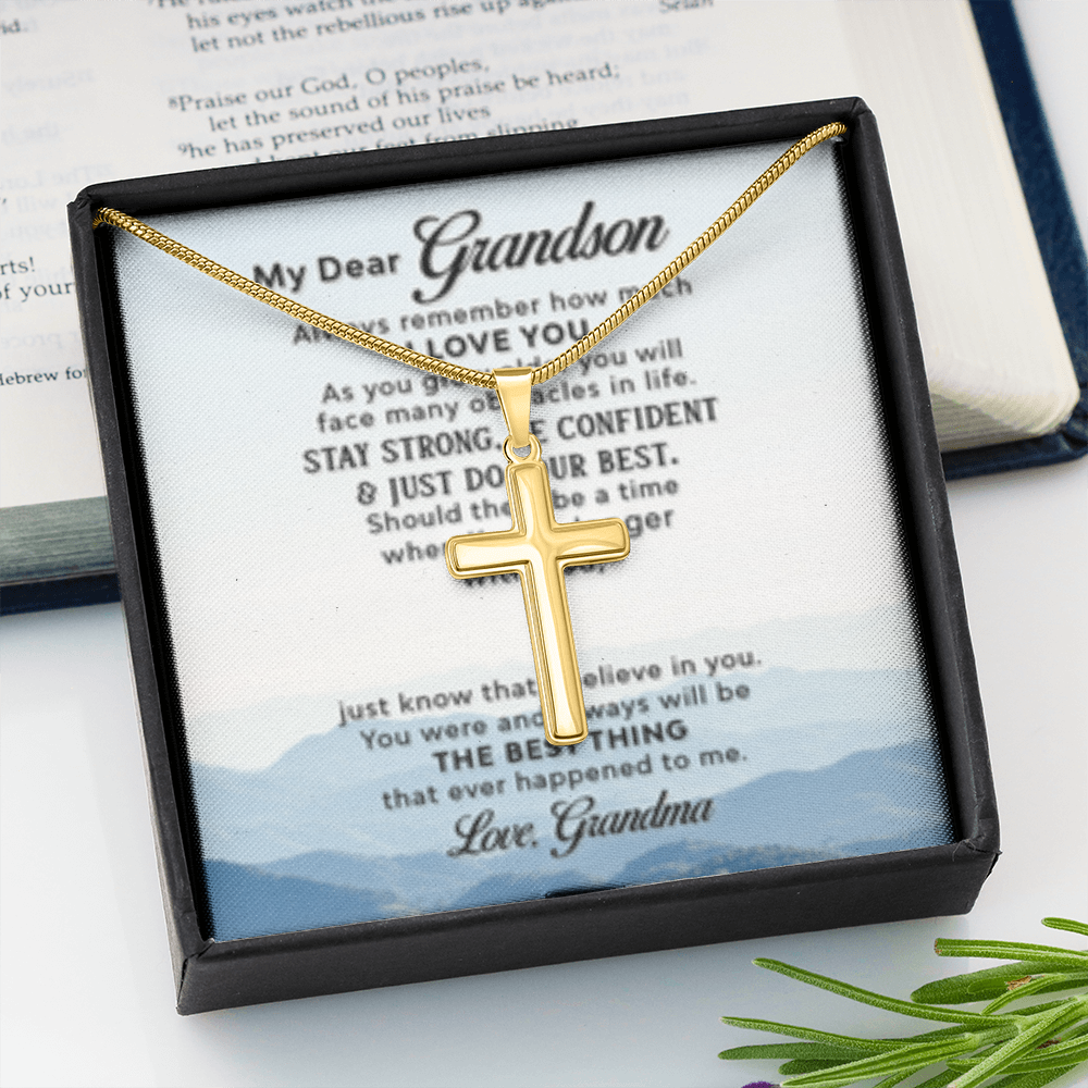 Dear Grandson - Love Grandma- Cross w/ Snake Chain