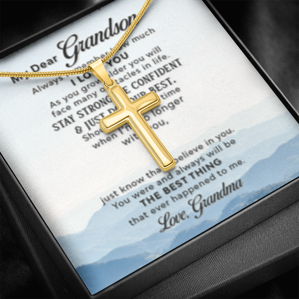 Dear Grandson - Love Grandma- Cross w/ Snake Chain