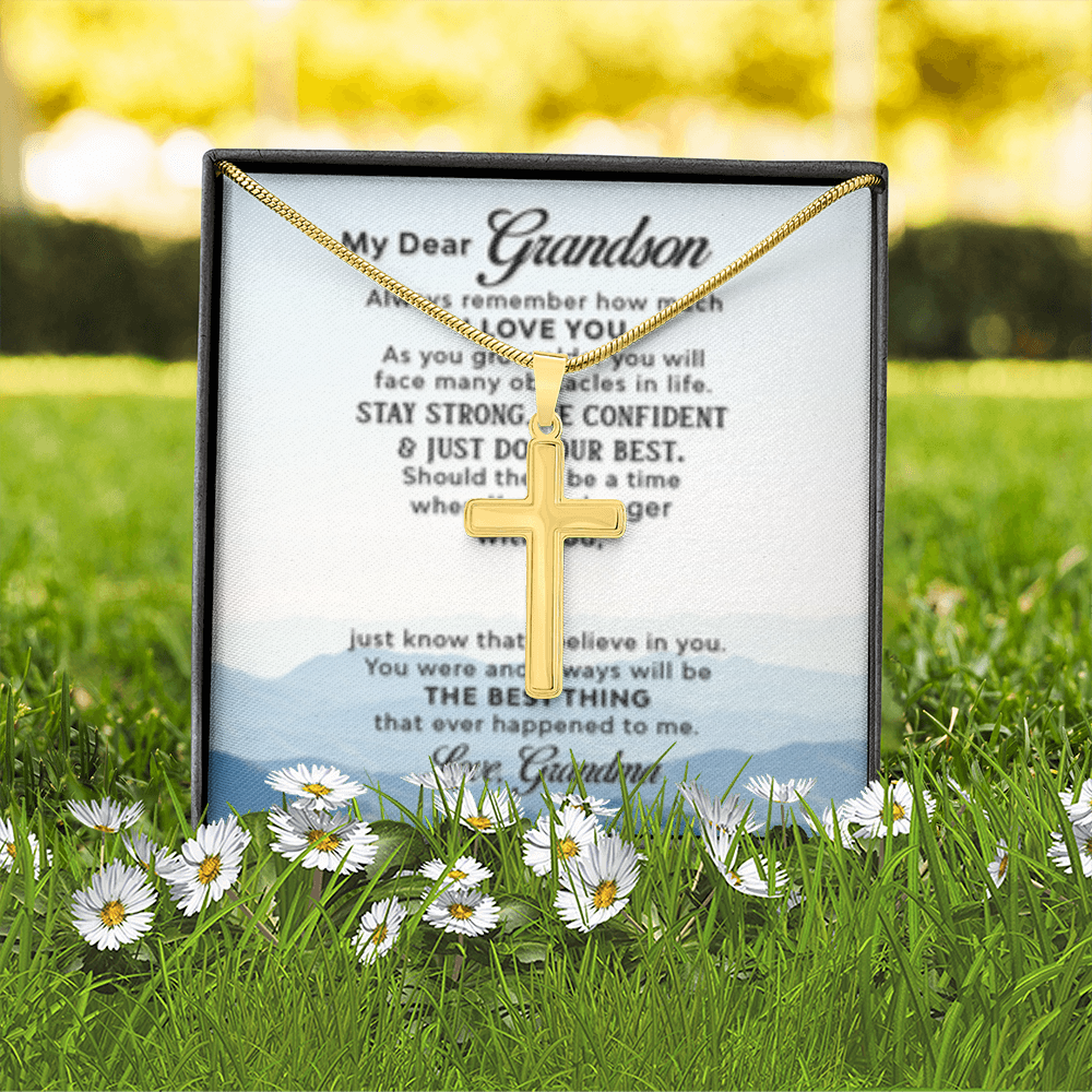 Dear Grandson - Love Grandma- Cross w/ Snake Chain