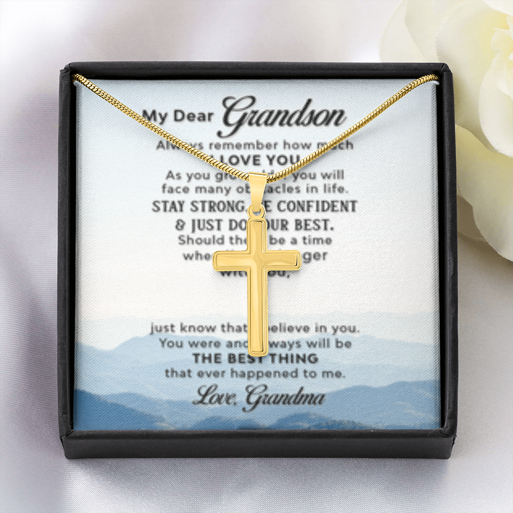 Dear Grandson - Love Grandma- Cross w/ Snake Chain