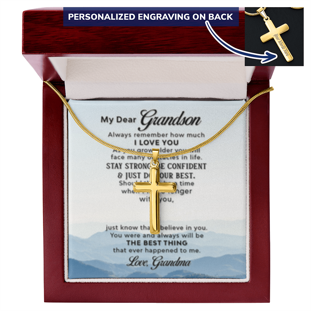 Dear Grandson - Love Grandma- Cross w/ Snake Chain