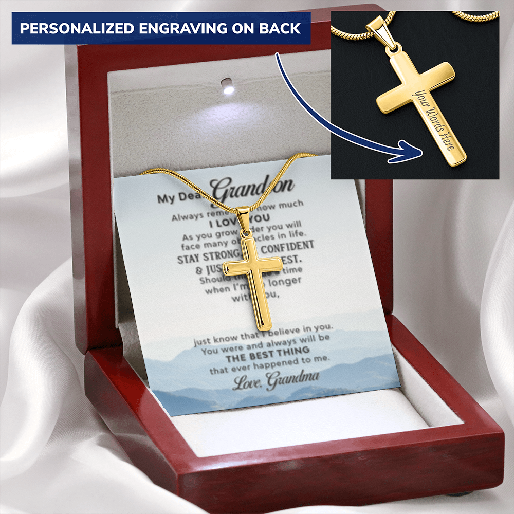 Dear Grandson - Love Grandma- Cross w/ Snake Chain