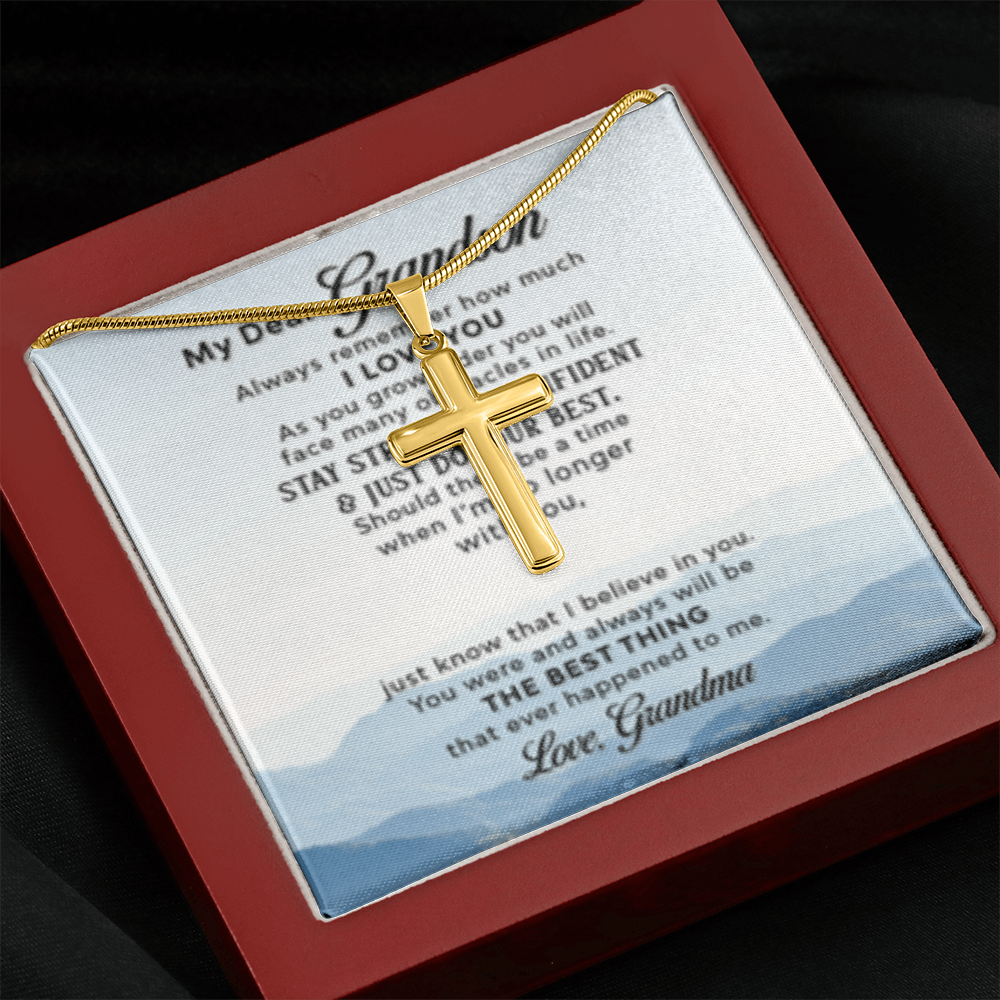 Dear Grandson - Love Grandma- Cross w/ Snake Chain