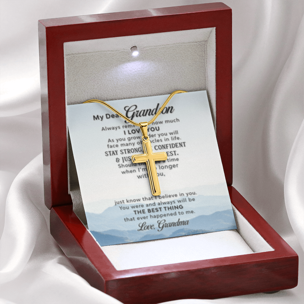 Dear Grandson - Love Grandma- Cross w/ Snake Chain