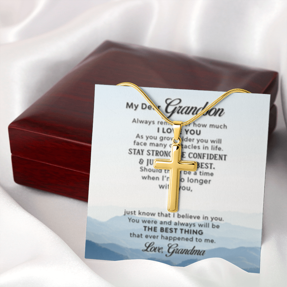 Dear Grandson - Love Grandma- Cross w/ Snake Chain