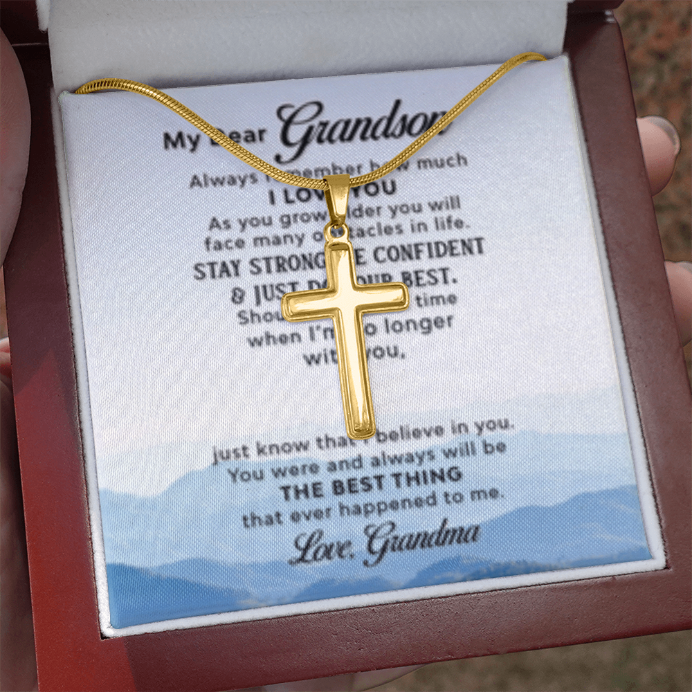 Dear Grandson - Love Grandma- Cross w/ Snake Chain