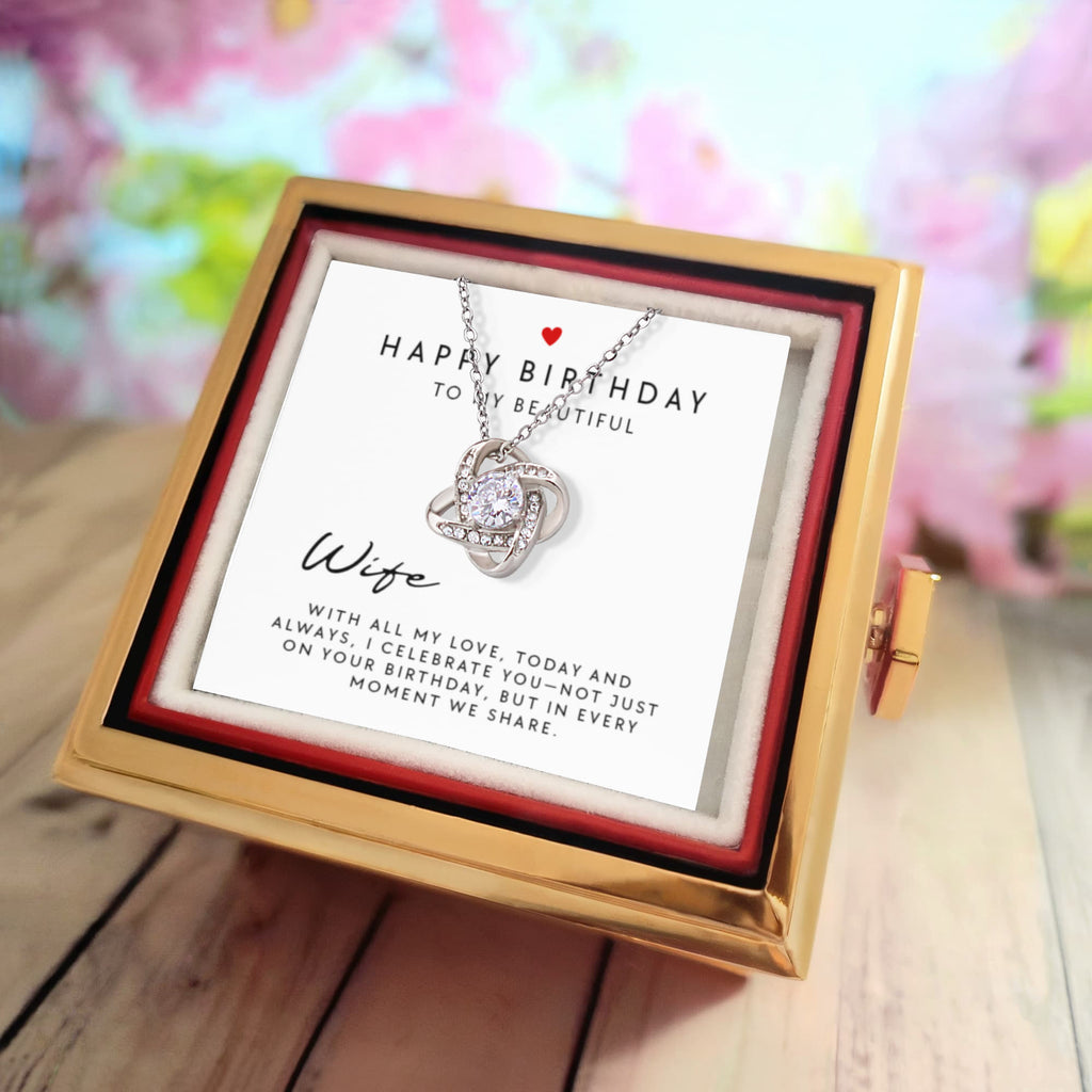Happy Birthday WIFE - Love Knot - GOLD FINISH - SPECIAL BUY!!