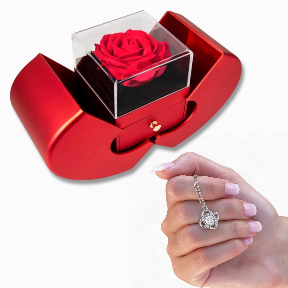 Love Knot Necklace with Luxury Red Heart Rose Box