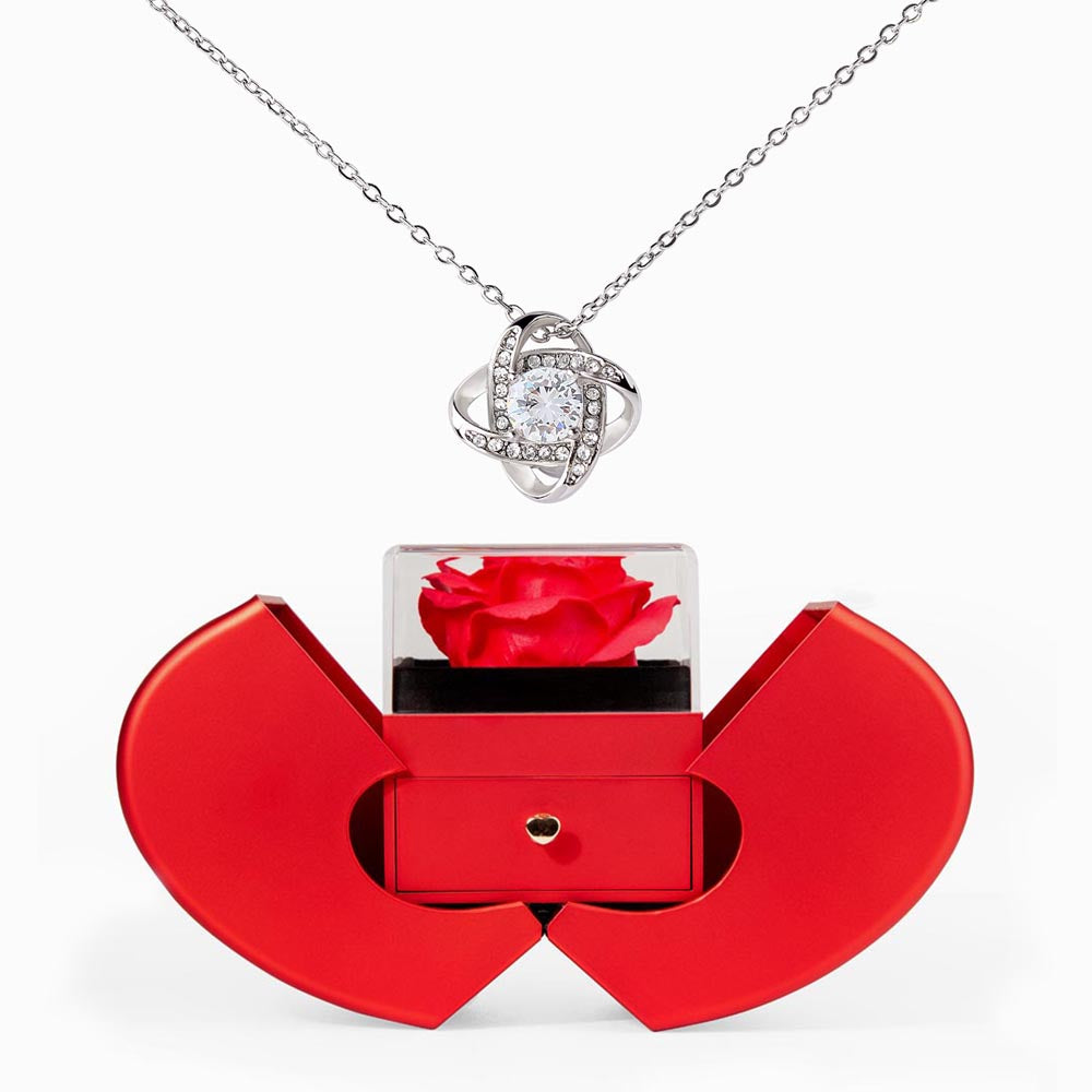 Love Knot Necklace with Luxury Red Heart Rose Box