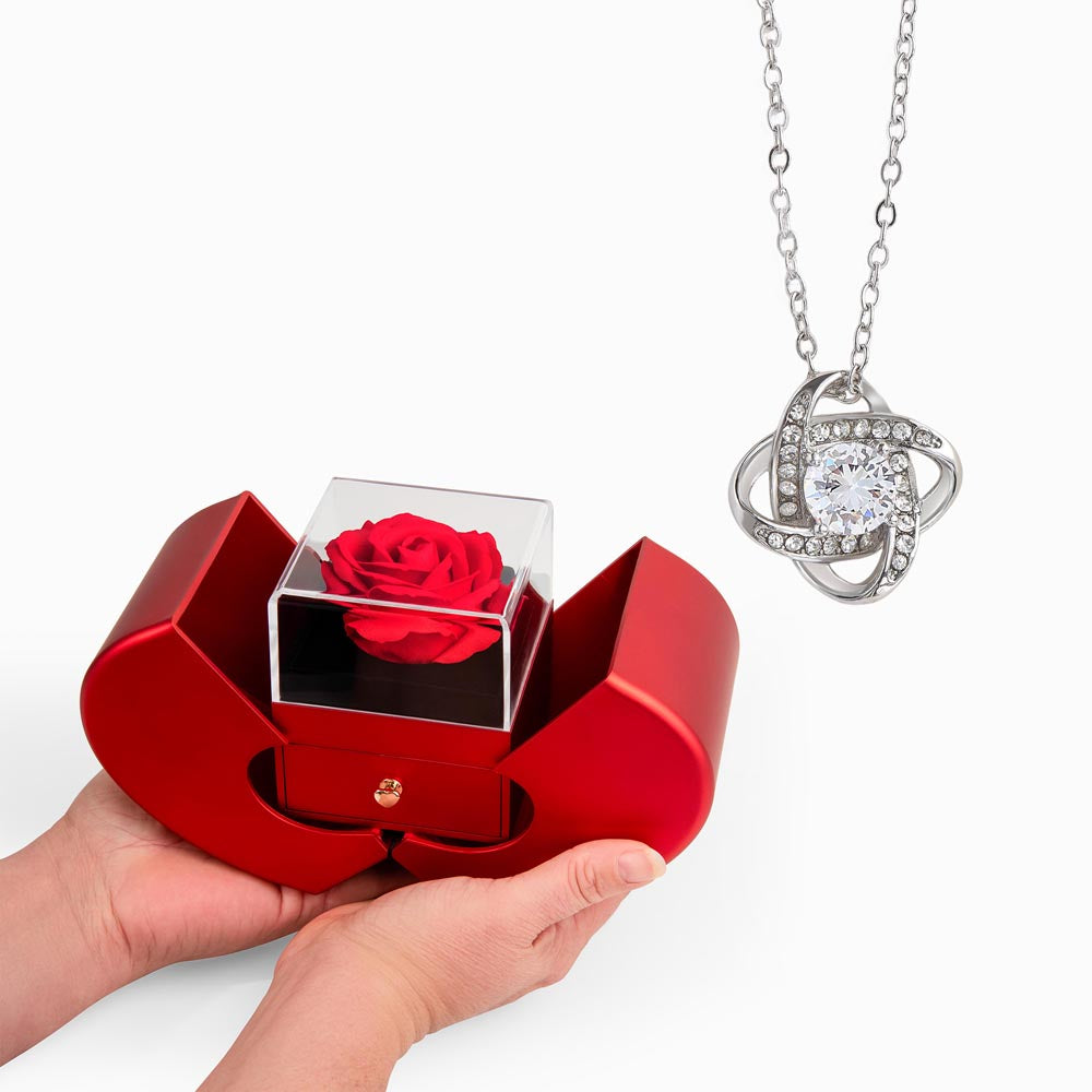 Love Knot Necklace with Luxury Red Heart Rose Box