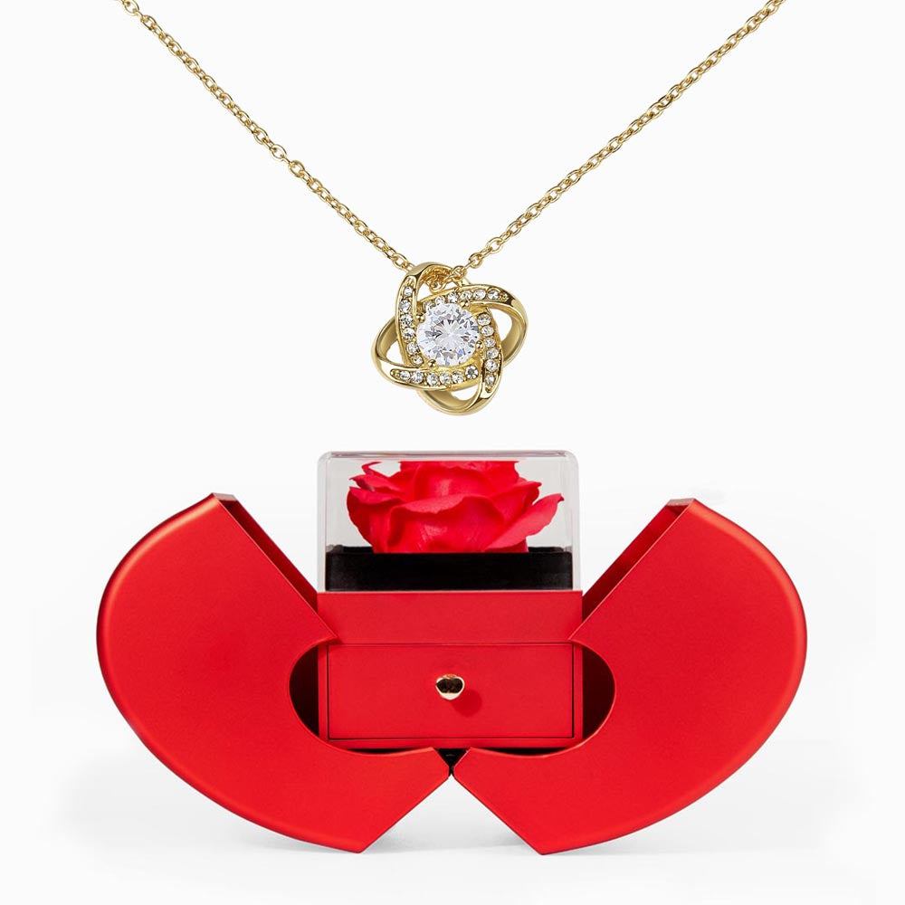 Love Knot Necklace with Luxury Red Heart Rose Box