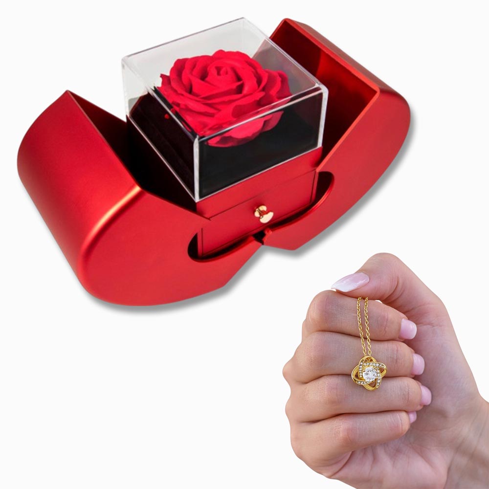 Love Knot Necklace with Luxury Red Heart Rose Box
