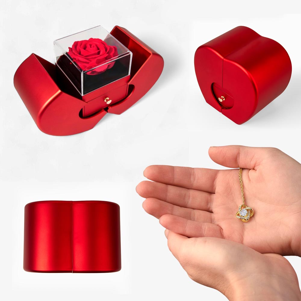Love Knot Necklace with Luxury Red Heart Rose Box