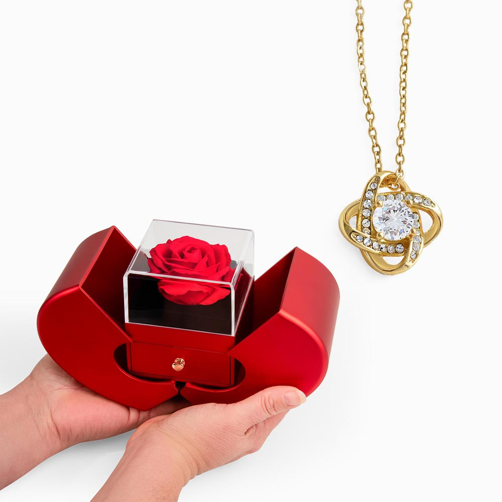 Love Knot Necklace with Luxury Red Heart Rose Box