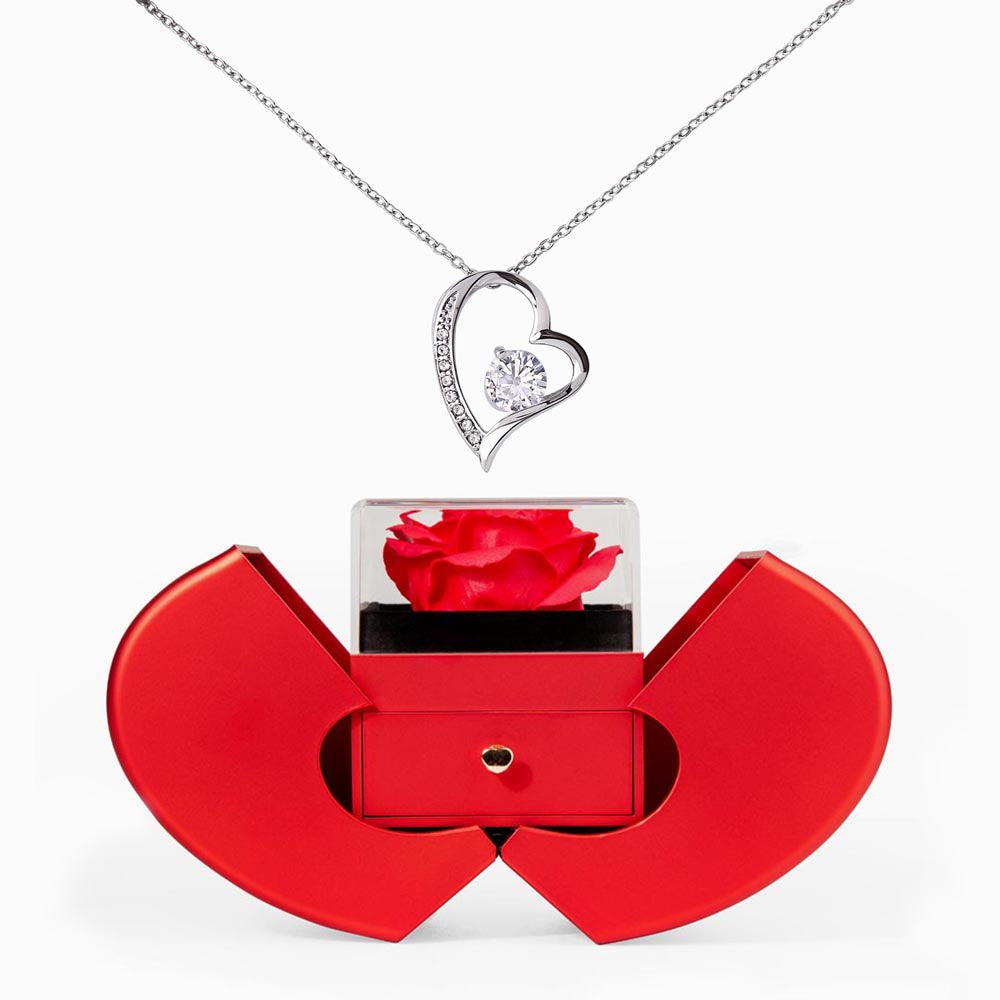 Forever Love Necklace with  Luxury Red Heart Rose Box- BEST DEAL!!