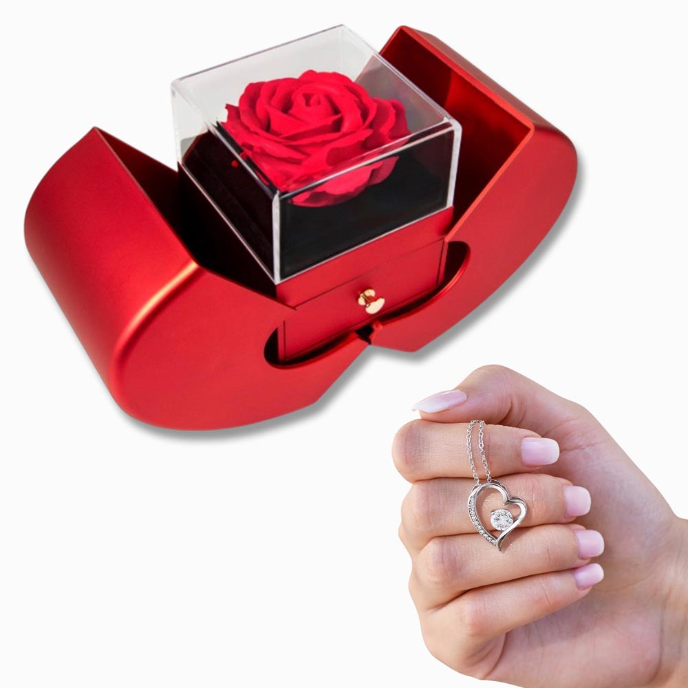 Forever Love Necklace with  Luxury Red Heart Rose Box- BEST DEAL!!
