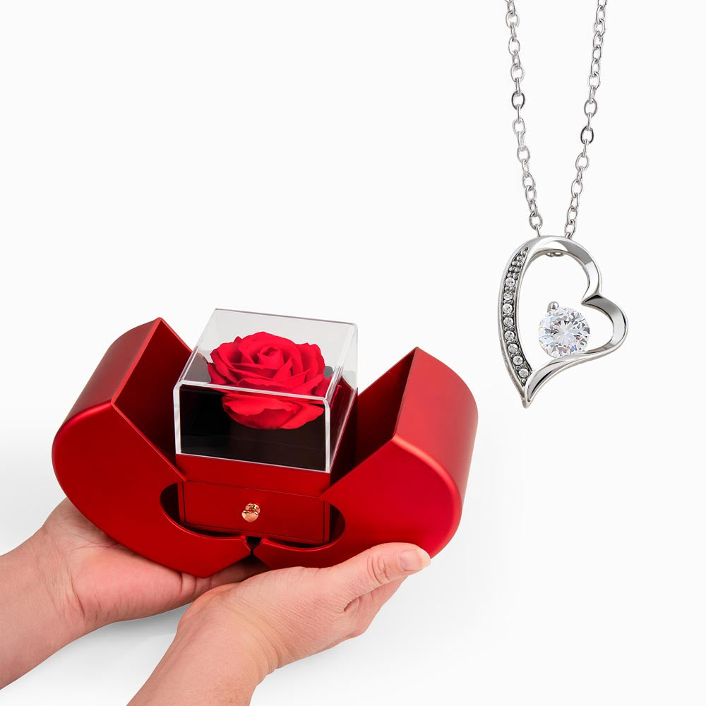 Forever Love Necklace with  Luxury Red Heart Rose Box- BEST DEAL!!