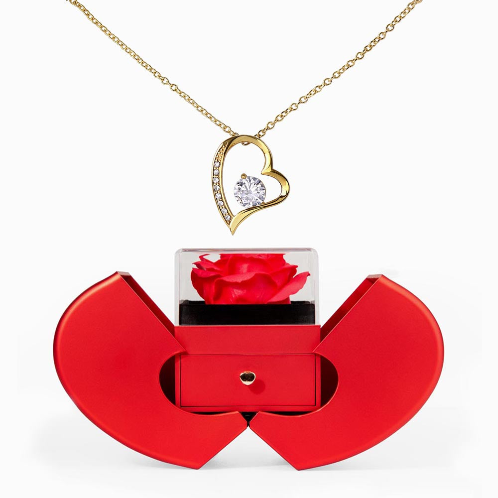Forever Love Necklace with  Luxury Red Heart Rose Box- BEST DEAL!!
